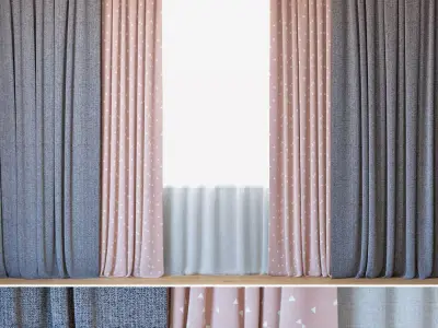 Curtains 05 Curtains with Tulle Sunrough and Ottoman Triangles  3D model
