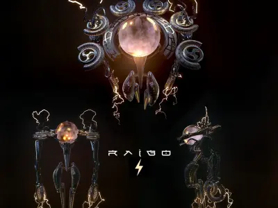 RAIGO robot with lightning Low-poly 3D model