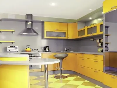 dapur kitchen with cabinets and checkered floor 3D model