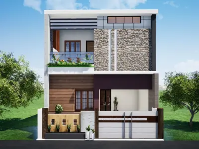 House 124 with aerial view 3D model