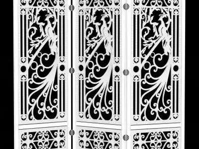 Screen wooden with ornate design 3D model