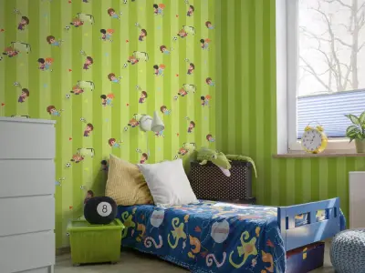 Playful Soccer Kids Striped Wallpaper Texture