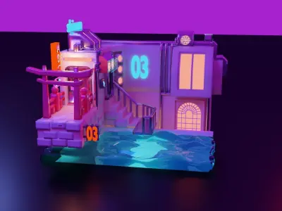 cyberpunk water front 3D model