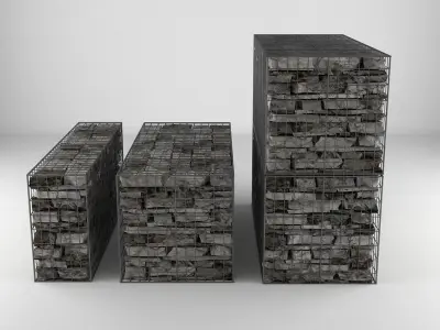 Gabion Stone Wall 2 3D model