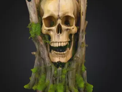 wooden skull carved out of a tree stump Low-poly 3D model