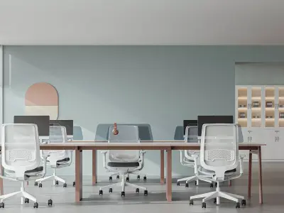 Modern Minimal Office Workspace with Desks 024 3D model