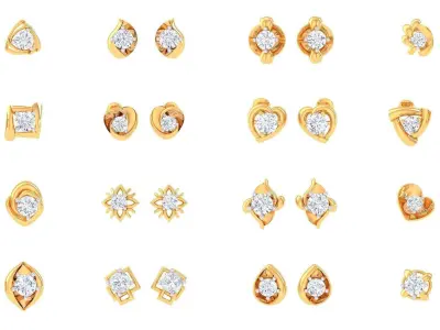 35 Solitaire Super Light Weight Stud Earrings Collection 3D Model Pack