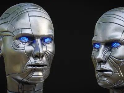 Female Robot Head Low-poly 3D model