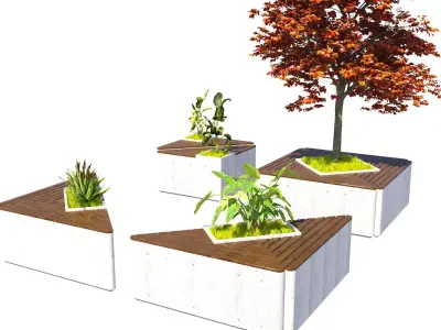 Modular Triangular Bench Planter 3D Model Low-poly 3D model