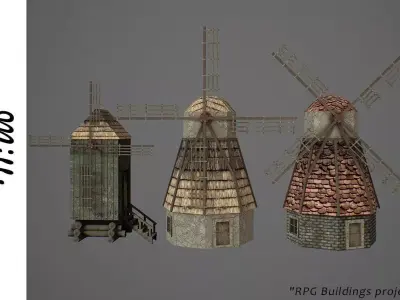 Windmill three windmills Low-poly 3D model