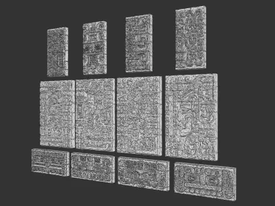 Low poly Gray Mayan Temple Wall 230731 Low-poly 3D model