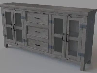 Somette Four Door Three Drawer Media Credenza Carrier Grey 3D model