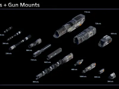 Spaceship Fighter Modular Weapons Low-poly 3D model