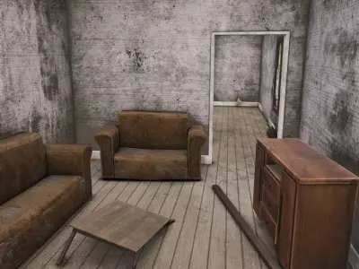 Abandoned Poor House With Interior Low-poly 3D model