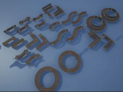 Stone-Wooden Bench Collection Low-poly 3D model