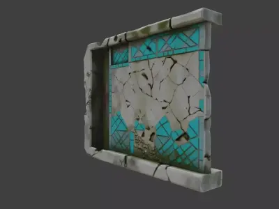 Ancient Ruined Stone Wall with Turquoise Low-poly 3D model