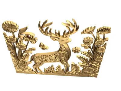decor set wall panel Deer relied mural CNC 06 3D print model purchase