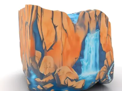 Vibrant Waterfall Terrain model pack Low-poly 3D model