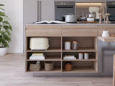 Arclinea Kitchen with Island - Convivium Built-in snack bar 3D model