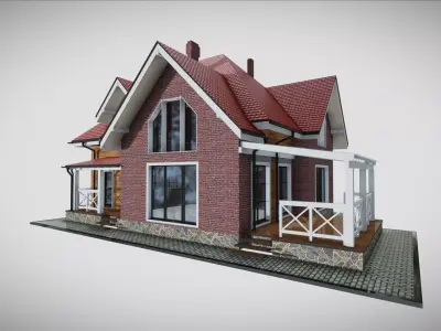 P0016 Residential House Cottage Low-poly 3D model