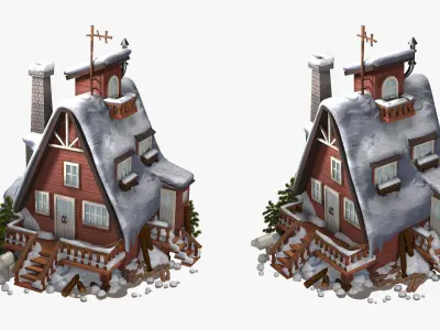 old house in the snow  high-poly textured 3D model