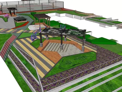Recreational Park Design with Tennis Court 3D model