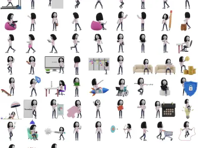 3D stick figures rigged Low-poly 3D model