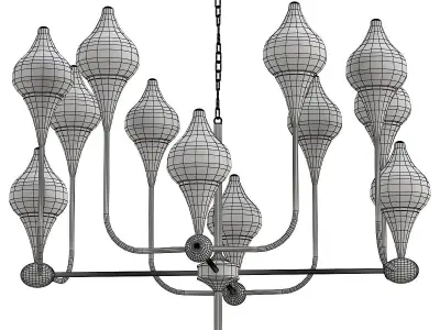 FLAME chandelier with gold and glass shades 3D model