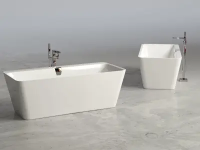 Freestanding  rectangle bathtub with floor-mounted tap 6 3D model