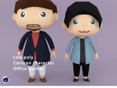 Low poly Cartoon character Office worker Low-poly 3D model