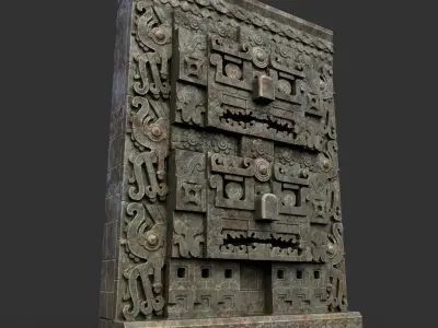 Low poly Mayan Inca Aztec Wall Modular Pack Mossy 210616 Low-poly 3D model