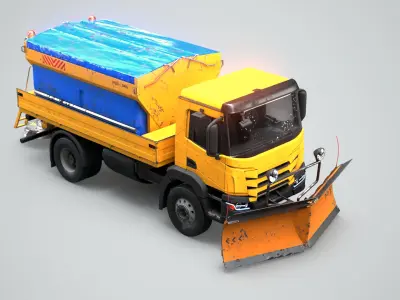  Aged Snow Plow Truck 3D Model - Winter Service Vehicle with Plow and Salt Spreader 