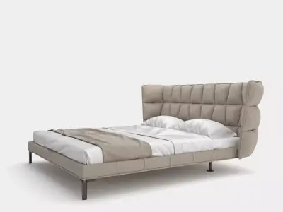 Modern bed with upholstered headboard 3D model