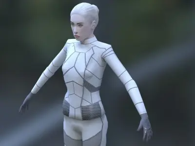 Sci-Fi Female Character in white Low-poly 3D model