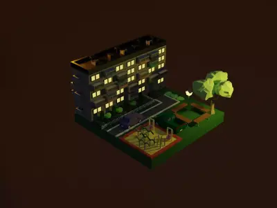  Post Soviet high-rise building Low-poly 3D model