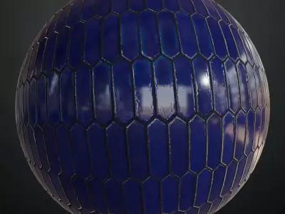 Modern Glossy Cobalt Blue Vertical Picket Tiles PBR Seamless Texture