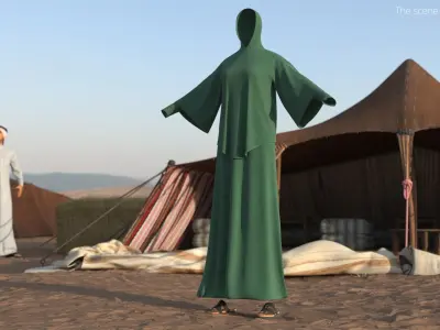  Hooded Eastern Abaya with Wide Sleeves Green 