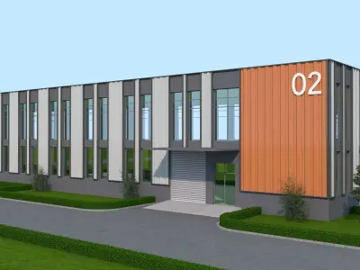 Industrial Building Factory Low-poly 3D model