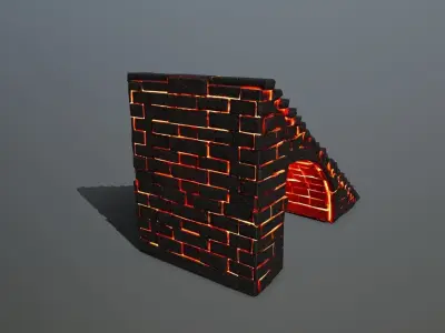 stairs brick wall with lights Low-poly 3D model
