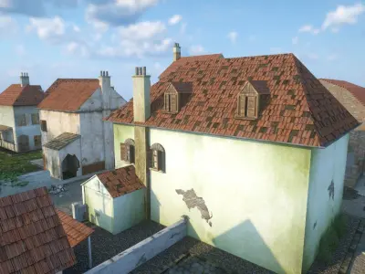 Village carentan street with houses and trees 3D model