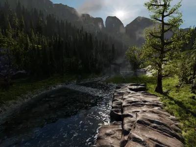 Mountain valley Farmstead Scene 3D model