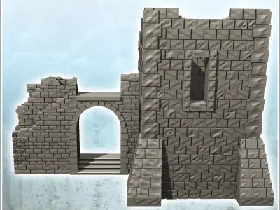 Ruined building with stone tower and staircase under arch 32 - M 3D print model