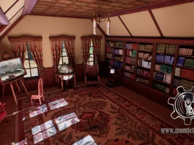 Victorian study room - library interior Low-poly 3D model