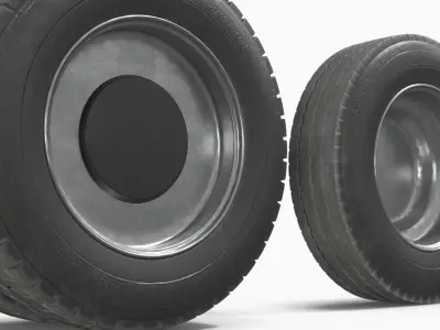  Commercial Truck Wheel Set with Dual Tires Black 