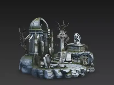 Photoscanned Gothic Cemetery  Crypt Diorama Environment 3D model