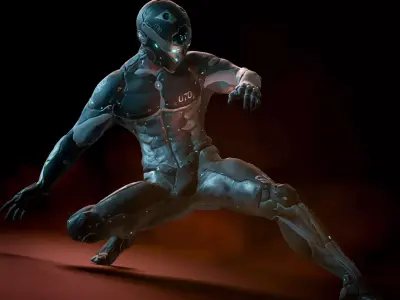 Cyborg Robot character - highpoly and lowpoly Low-poly 3D model