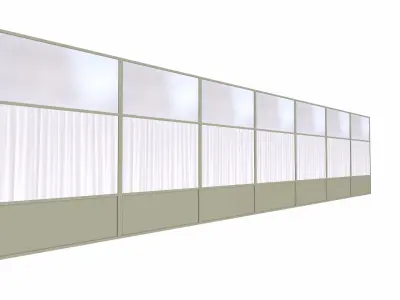 Glass Wall with Curtains Low-poly 3D model