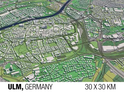 Ulm Germany 30x30km City Map 3D model