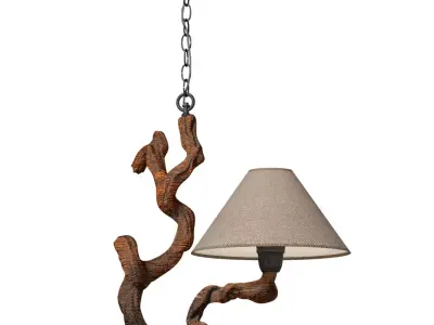 Rustic style pendant ceiling lamp natural wood driftwood  3D model