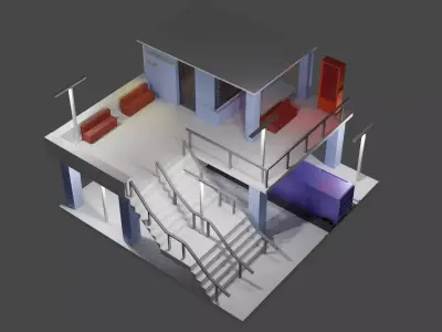 Bus station - low poly 3D model
